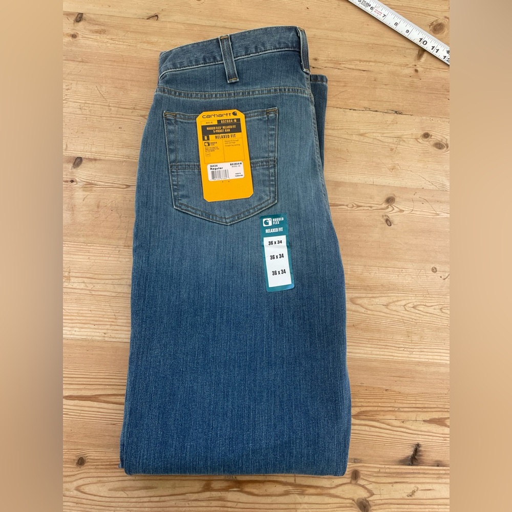 Carhartt Pants — Men's Relaxed Straight Rugged Flex Blue Jeans size 36W x 34L